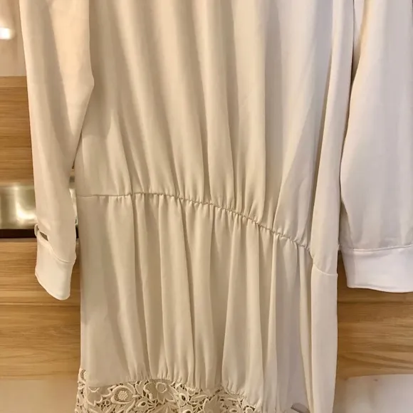 TIBI Guipure Lace Asymmetrical Ivory Lace Dress, Cut-Outs, Long Sleeves,…