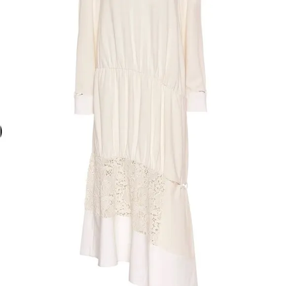 TIBI Guipure Lace Asymmetrical Ivory Lace Dress, Cut-Outs, Long Sleeves,…