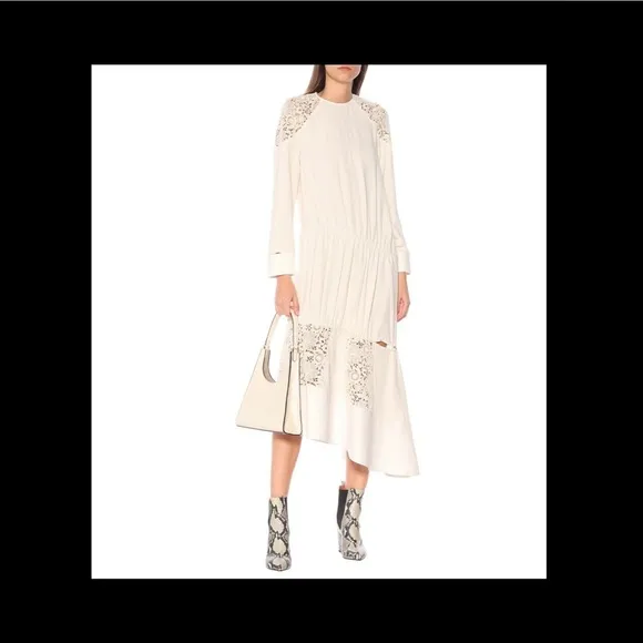 TIBI Guipure Lace Asymmetrical Ivory Lace Dress, Cut-Outs, Long Sleeves,…