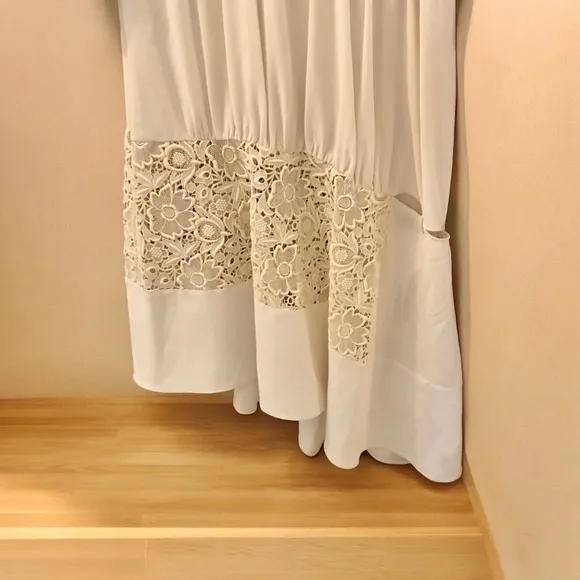 TIBI Guipure Lace Asymmetrical Ivory Lace Dress, Cut-Outs, Long Sleeves,…