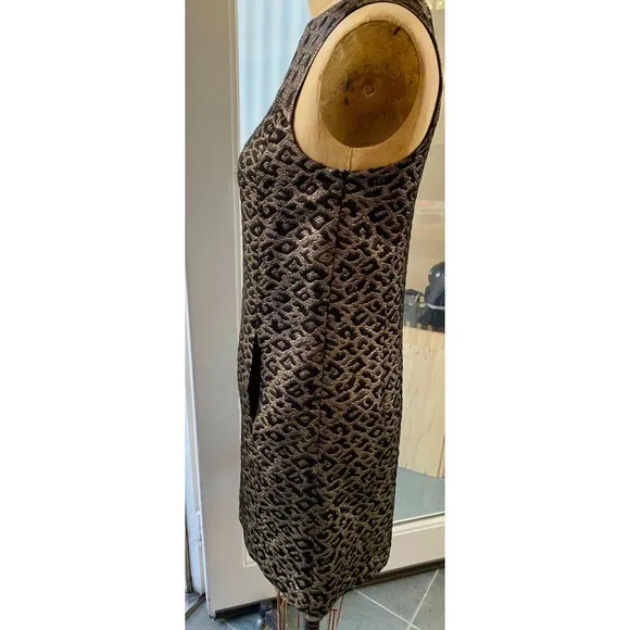Tibi New York Black &amp; Gold Leopard Polka Dot Midi Evening Dress Size 2