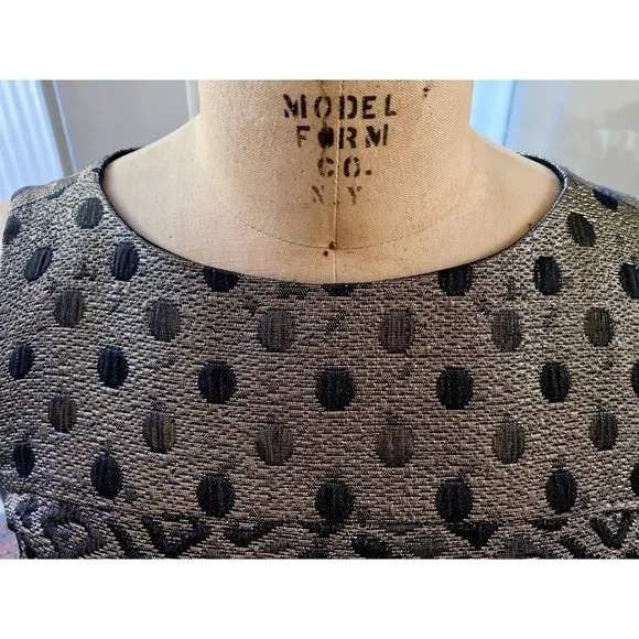Tibi New York Black &amp; Gold Leopard Polka Dot Midi Evening Dress Size 2
