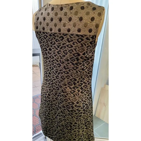 Tibi New York Black &amp; Gold Leopard Polka Dot Midi Evening Dress Size 2