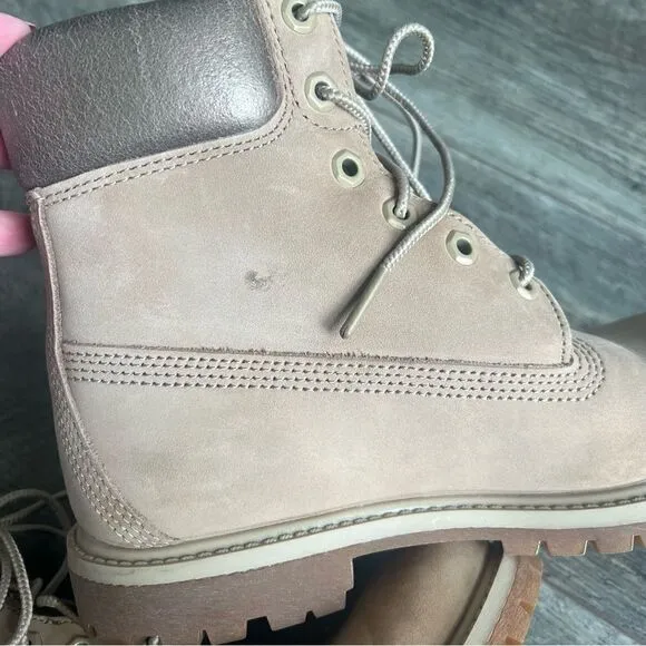 Timberland Classic 6” Premium Satin Taupe Boots Size 7.5 Anti-fatigue Lace Up