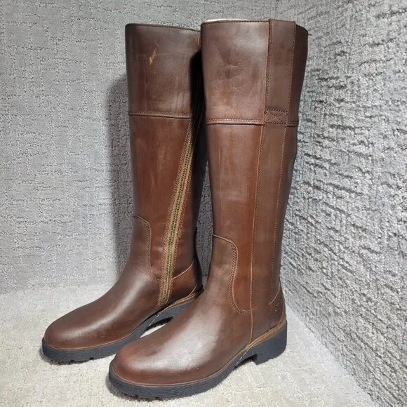 Timberland Graceyn Tall Zip Waterproof Boots Brown Leather Women's Size 6 US