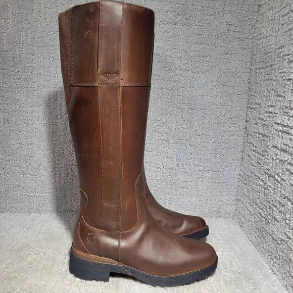 Timberland Graceyn Tall Zip Waterproof Boots Brown Leather Women's Size 6 US