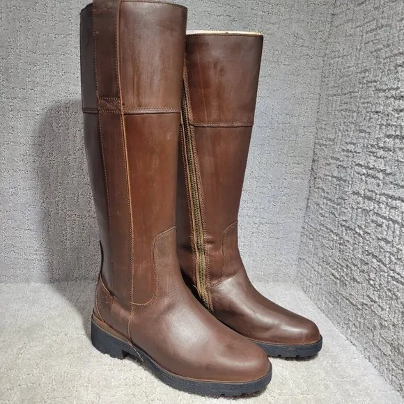 Timberland Graceyn Tall Zip Waterproof Boots Brown Leather Women's Size 6 US