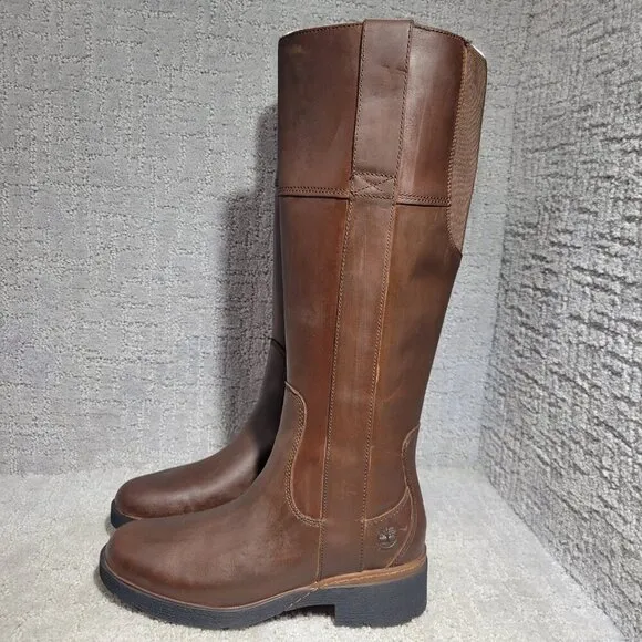 Timberland Graceyn Tall Zip Waterproof Boots Brown Leather Women's Size 6 US