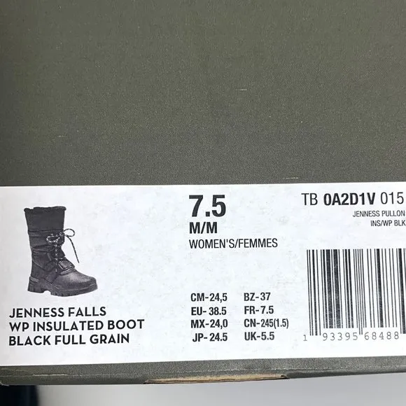 Timberland Jenness Falls Insulated Boots Faux Fur Leather Black Pull On Size 7.5