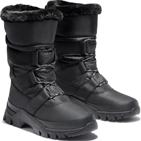 Timberland Jenness Falls Insulated Boots Faux Fur Leather Black Pull On Size 7.5