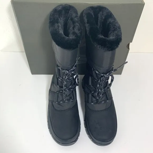 Timberland Jenness Falls Insulated Boots Faux Fur Leather Black Pull On Size 7.5