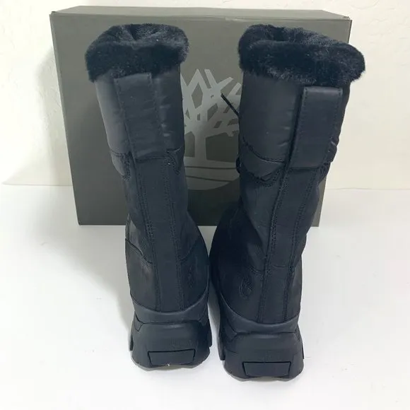 Timberland Jenness Falls Insulated Boots Faux Fur Leather Black Pull On Size 7.5