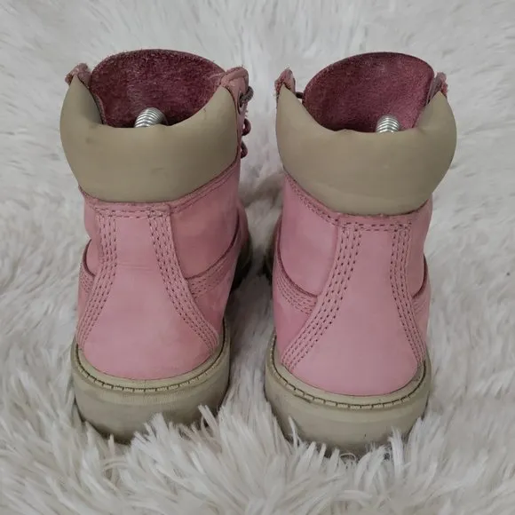 Timberland Premium Waterproof Boots Pink Leather Combat Junior Size 2 US