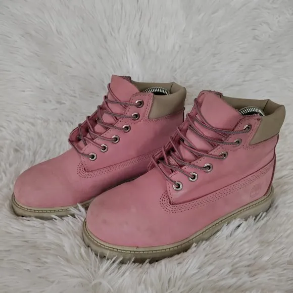 Timberland Premium Waterproof Boots Pink Leather Combat Junior Size 2 US