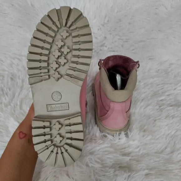 Timberland Premium Waterproof Boots Pink Leather Combat Junior Size 2 US