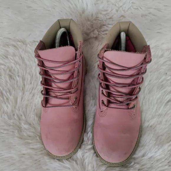 Timberland Premium Waterproof Boots Pink Leather Combat Junior Size 2 US