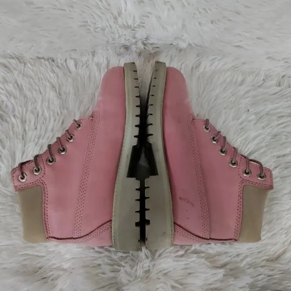 Timberland Premium Waterproof Boots Pink Leather Combat Junior Size 2 US
