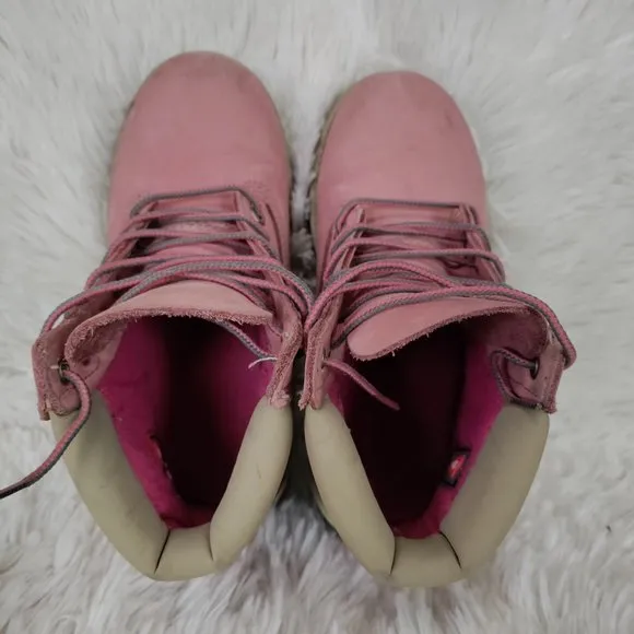 Timberland Premium Waterproof Boots Pink Leather Combat Junior Size 2 US