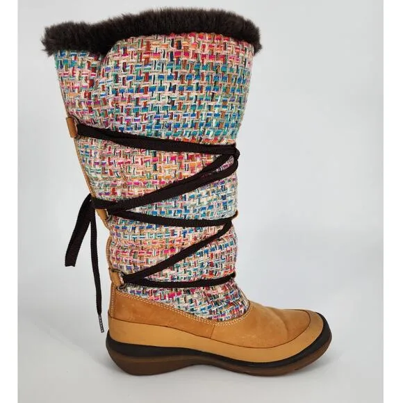 Timberland Suede &amp; Woven Knit Knee-High Boots Multicolor Women's Size 7