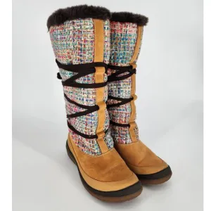 Timberland Suede &amp; Woven Knit Knee-High Boots Multicolor Women's Size 7