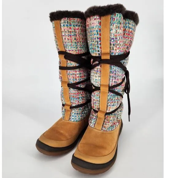 Timberland Suede &amp; Woven Knit Knee-High Boots Multicolor Women's Size 7