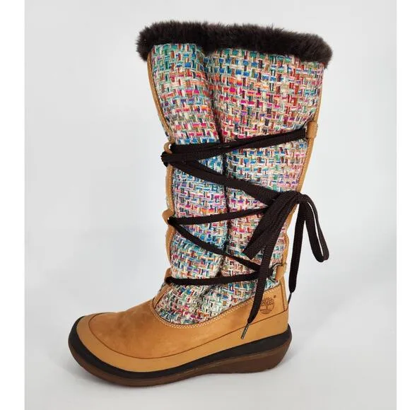 Timberland Suede &amp; Woven Knit Knee-High Boots Multicolor Women's Size 7
