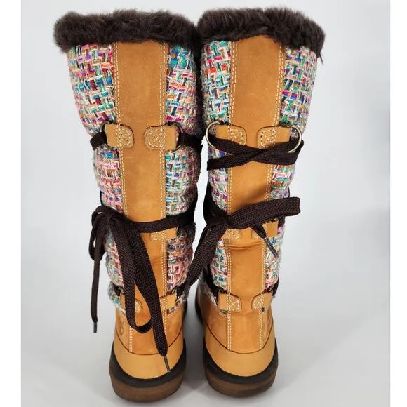 Timberland Suede &amp; Woven Knit Knee-High Boots Multicolor Women's Size 7