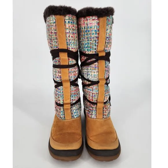 Timberland Suede &amp; Woven Knit Knee-High Boots Multicolor Women's Size 7