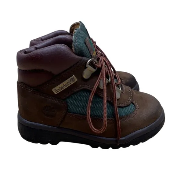 Timberland Toddler Brown &amp; Green Nubuck Leather Lf Field Boots Size 8