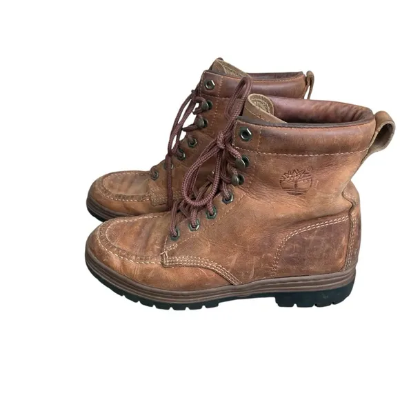 Timberland Women’s Brown Leather Work Hiking Boots 8M Lace Up Outdoor Logo