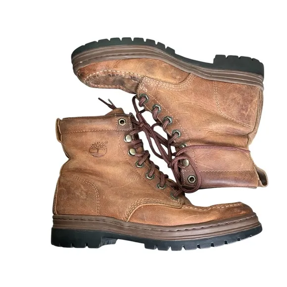 Timberland Women’s Brown Leather Work Hiking Boots 8M Lace Up Outdoor Logo