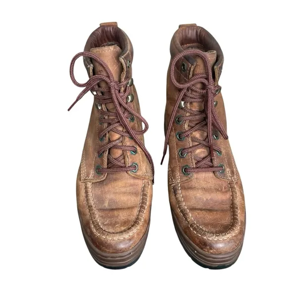 Timberland Women’s Brown Leather Work Hiking Boots 8M Lace Up Outdoor Logo