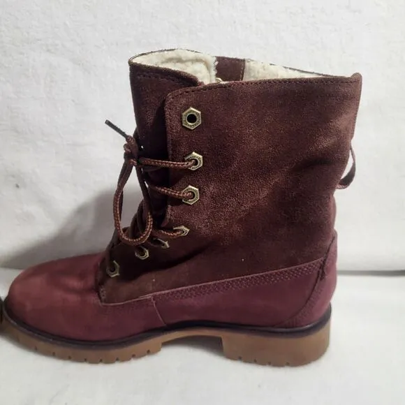 Timberland Women's Jayne Waterproof Fold Down Leather Boots A1SGJ Size 6 Wine