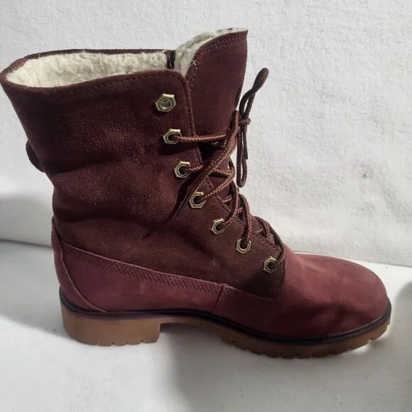 Timberland Women's Jayne Waterproof Fold Down Leather Boots A1SGJ Size 6 Wine