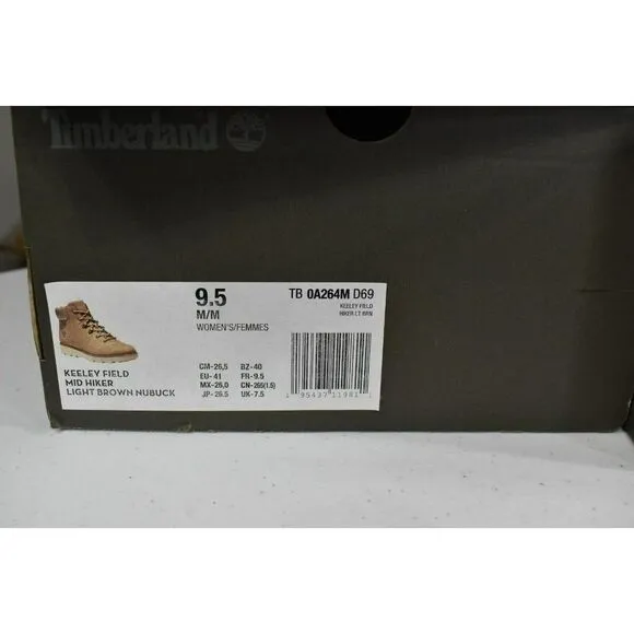 Timberland Womens Size 9.5 Keeley Field Mid Hiker Light Brown Nubuck Boots Shoes