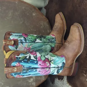TIN HAUL &quot;Cactilicious&quot; Looking Sharp cowgirl western square toe boots sz 8 EUC
