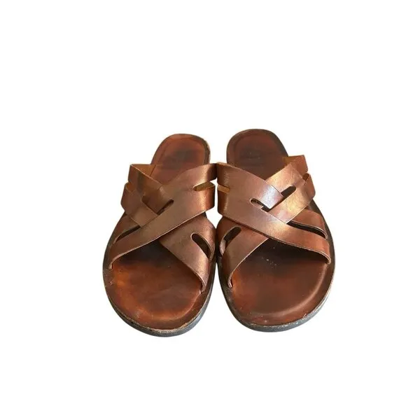 To Boot New York Brown Leather Sandals Cross Strap Mens Sz 10 US Slip On