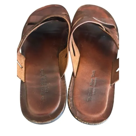 To Boot New York Brown Leather Sandals Cross Strap Mens Sz 10 US Slip On
