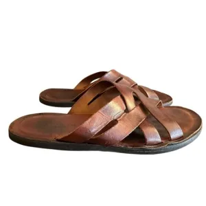 To Boot New York Brown Leather Sandals Cross Strap Mens Sz 10 US Slip On