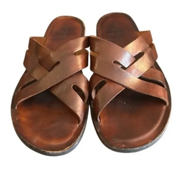 To Boot New York Brown Leather Sandals Cross Strap Mens Sz 10 US Slip On