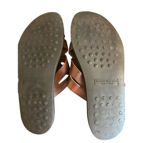 To Boot New York Brown Leather Sandals Cross Strap Mens Sz 10 US Slip On
