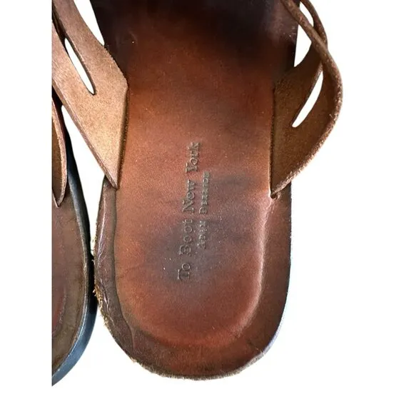 To Boot New York Brown Leather Sandals Cross Strap Mens Sz 10 US Slip On
