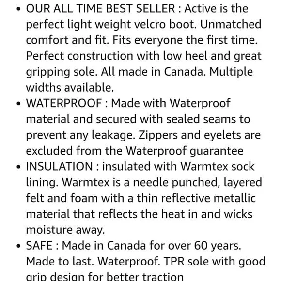 Toe Warmers Canada Active black winter weather waterproof boots size 9 N