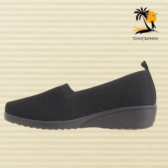 TOMMY BAHAMA mesh Black Lizzie Demi Memory Foam Slip-On Wedge Shoes sneakers 8.5