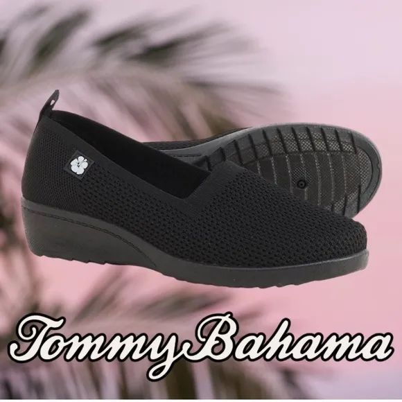 TOMMY BAHAMA mesh Black Lizzie Demi Memory Foam Slip-On Wedge Shoes sneakers 8.5