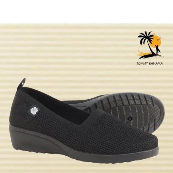 TOMMY BAHAMA mesh Black Lizzie Demi Memory Foam Slip-On Wedge Shoes sneakers 8.5
