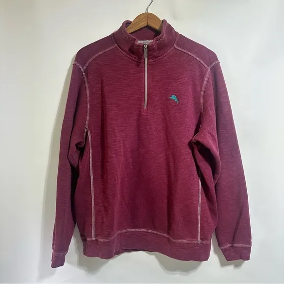 Tommy Bahama Tobago Bay 1/2 zip fish Cave maroon wine red sweatshirt top
