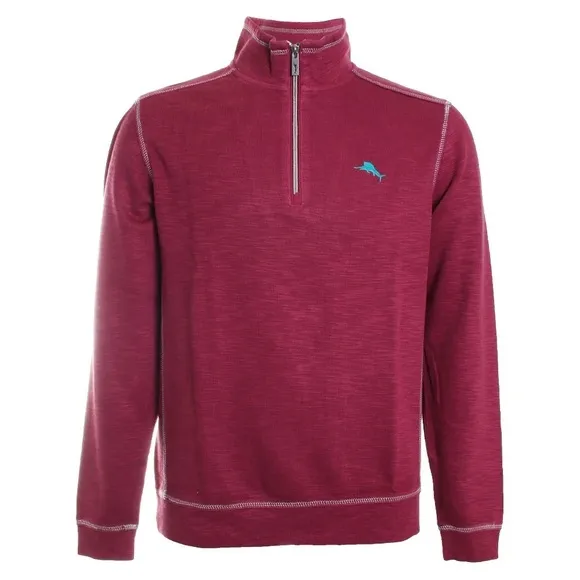Tommy Bahama Tobago Bay 1/2 zip fish Cave maroon wine red sweatshirt top