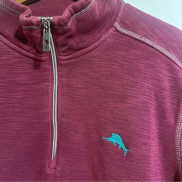 Tommy Bahama Tobago Bay 1/2 zip fish Cave maroon wine red sweatshirt top