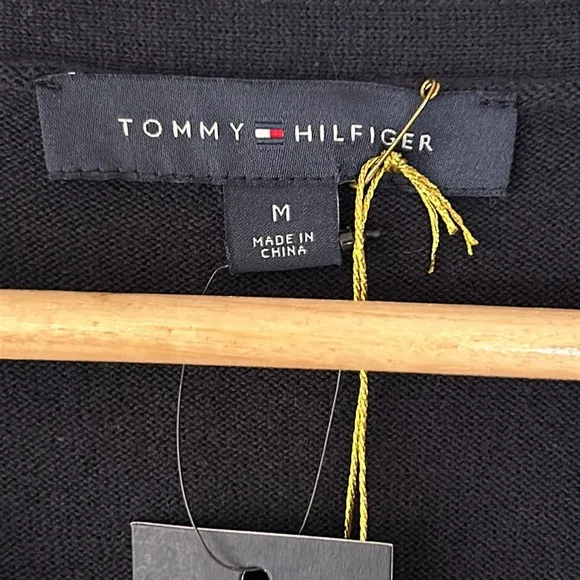 Tommy Hilfiger • NWT Navy Blue Long Sleeve V-Neck Gold Studded Sweater Size Med
